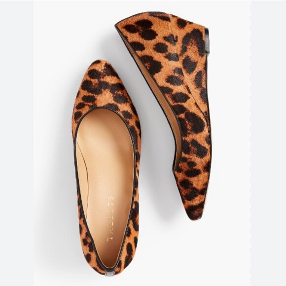 Talbots Laney Calfhair Wedge Leopard Print Black Brown Size 9 NEW - Picture 1 of 6